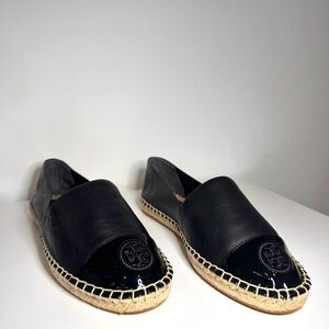 Tory Burch Black Leather Espadrilles